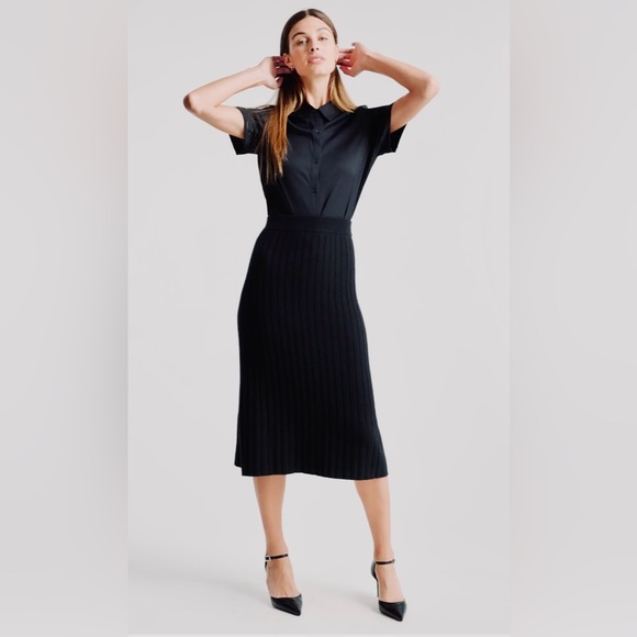 Elegant Quince Mongolian Cashmere Midi Black Ribbed Knit Skirt. New with Tags. - Picture 3 of 9